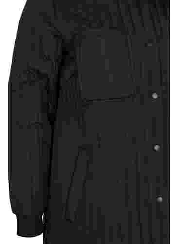 Tikattu takki rintataskulla ja kauluksella , Black, Packshot image number 3