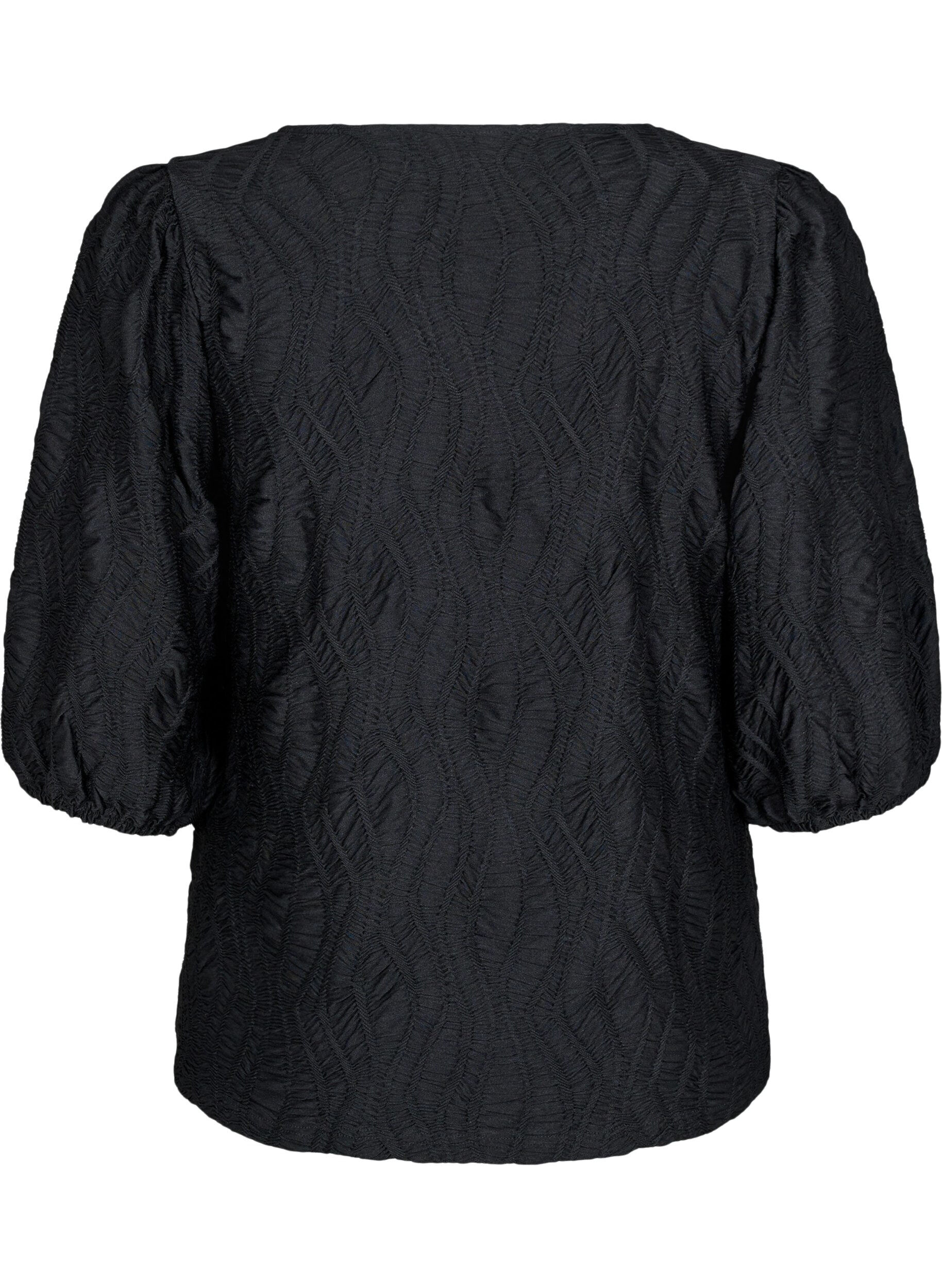 ZizziTekstuuripusero 3/4-hihoilla, Musta, Packshot image number 1