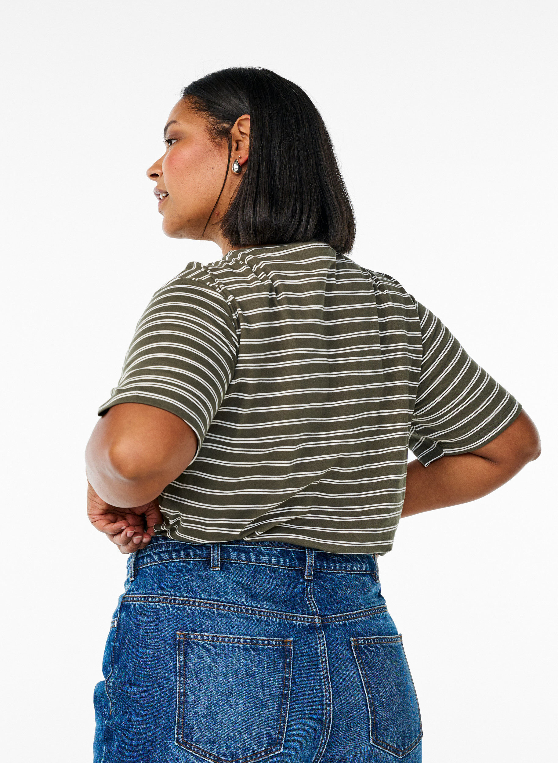 Zizzi Raidallinen t-paita, Vihre&auml;, Model image number 2