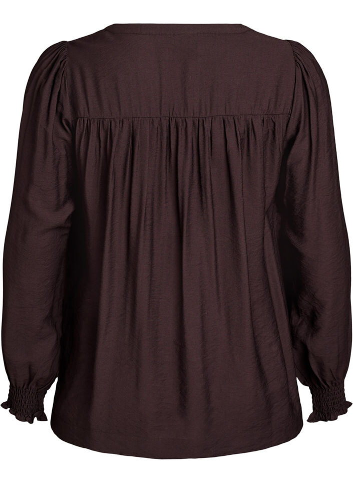 Viskoosipusero smock-yksityiskohdilla ja rypyill&auml;, Ruskea, Packshot image number 1