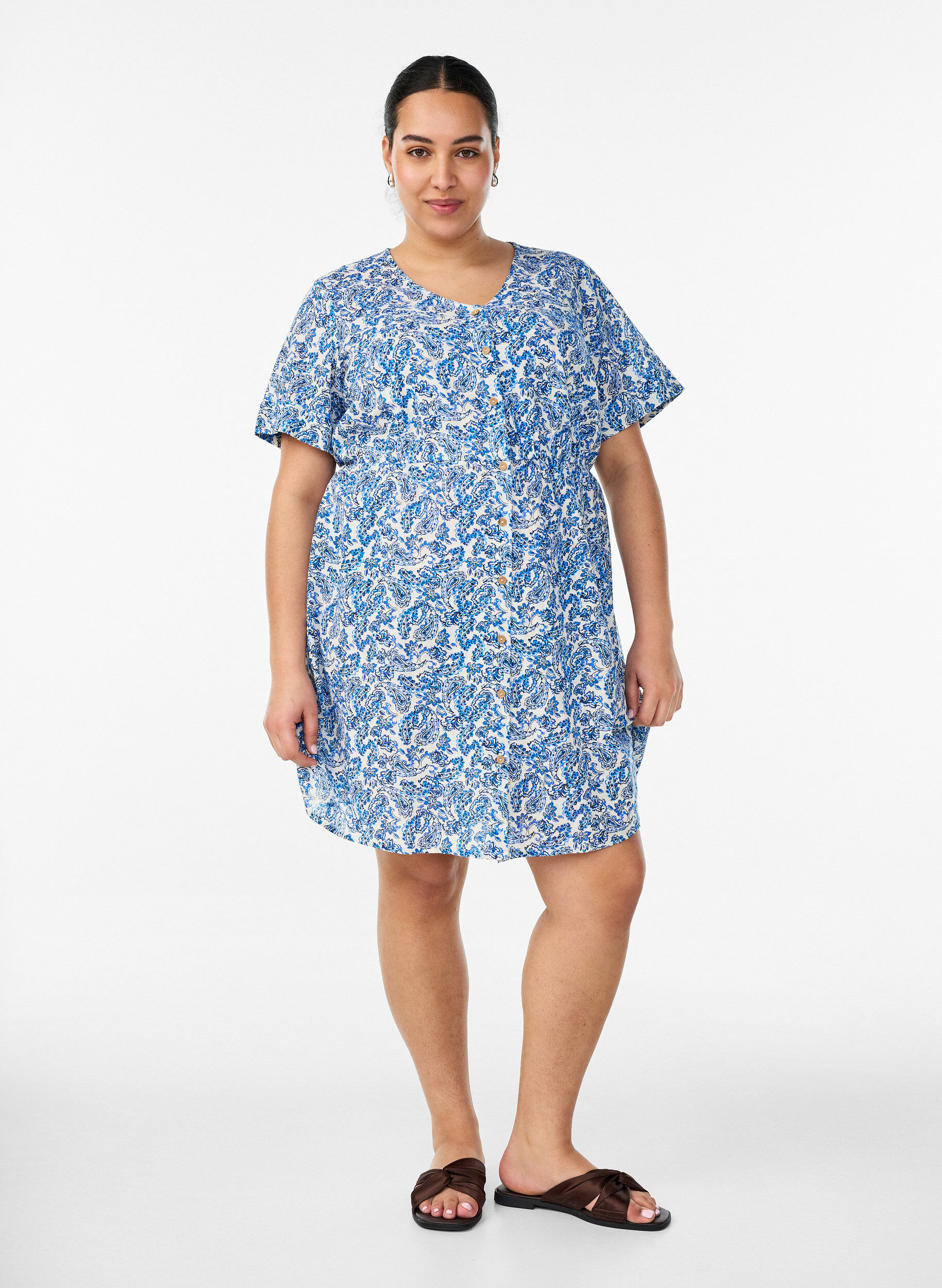 ZizziLyhyt puuvillamekko kukkakuosilla, Sininen, Model image number 1