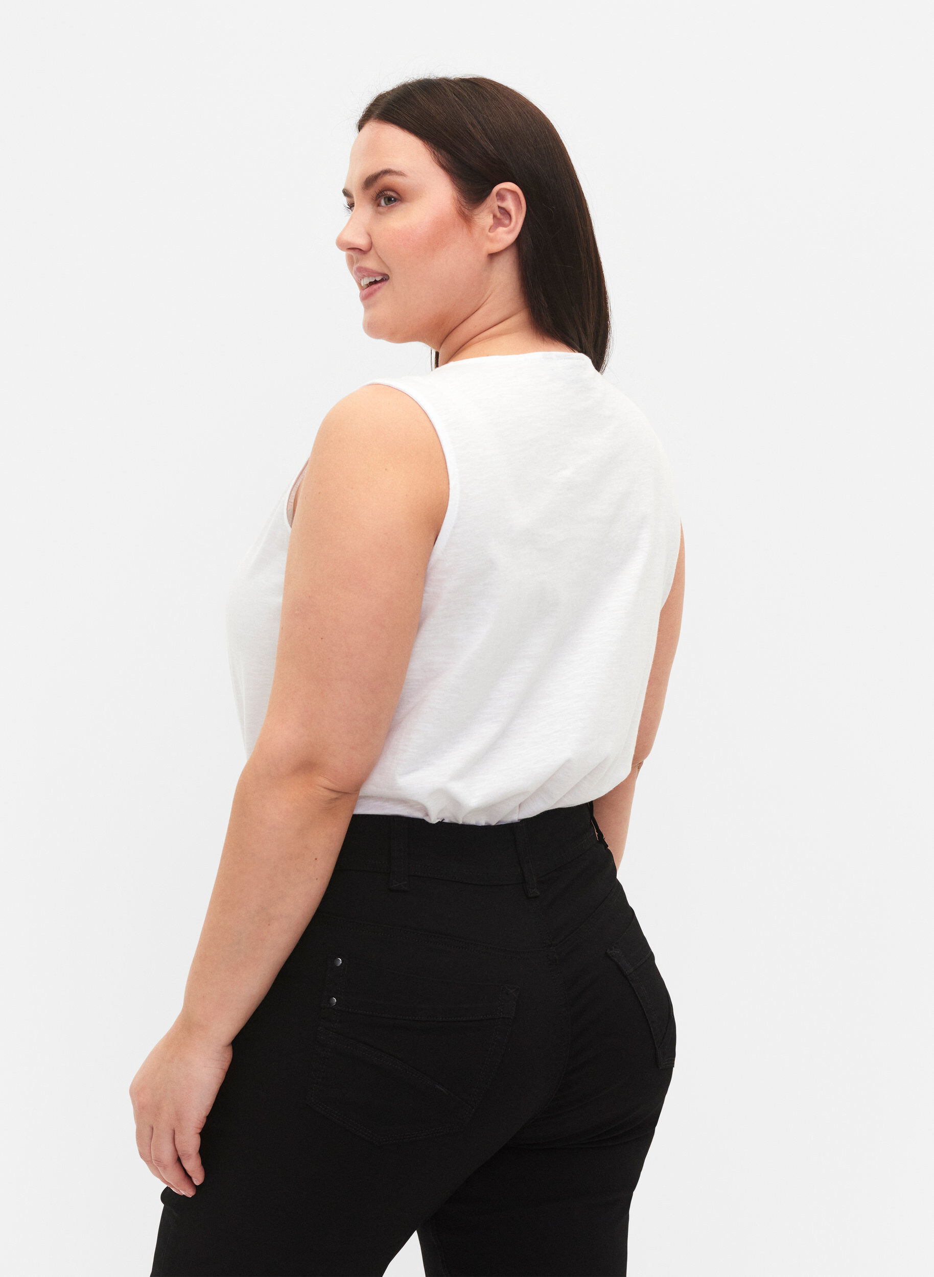 Zizzi Hihaton puuvillatoppi, Bright White, Model image number 1