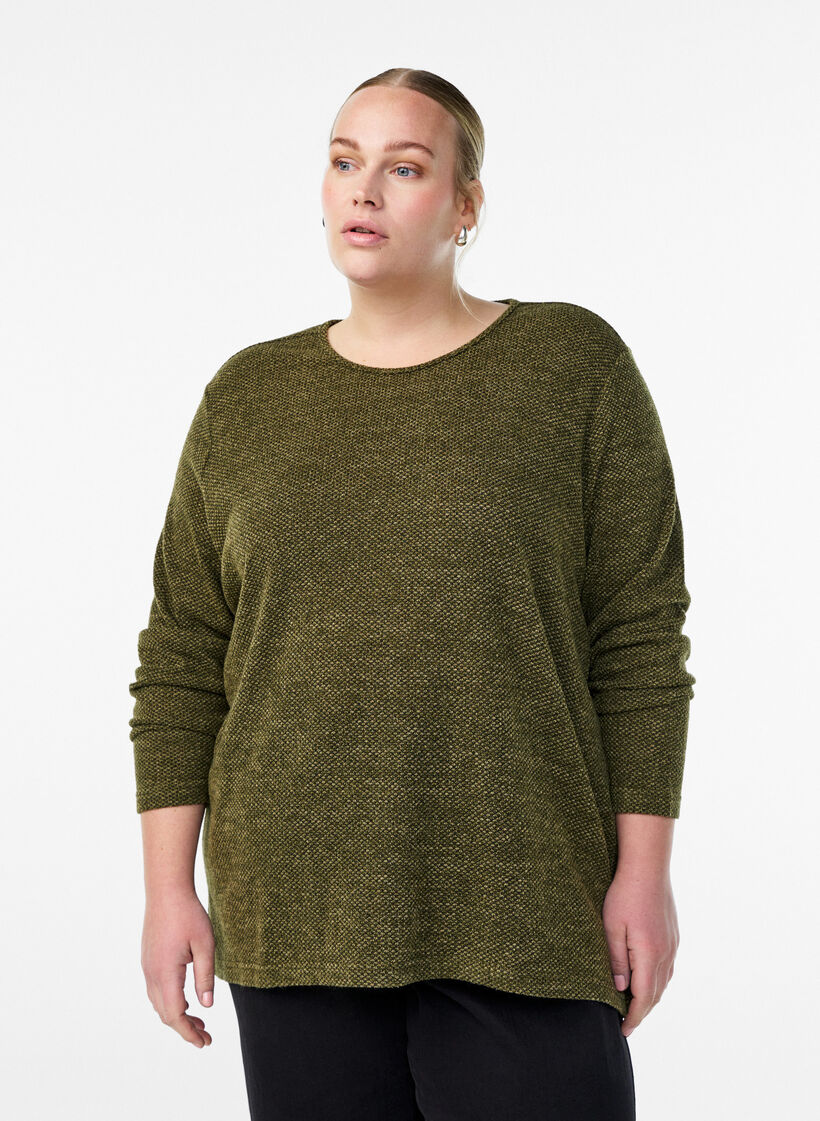 Pitk&auml;hihaiset pusero rakenteella, Vihre&auml;, Model image number 0
