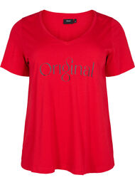 Puuvillainen t-paita tekstiprintillä ja v-pääntiellä, Tango Red ORI