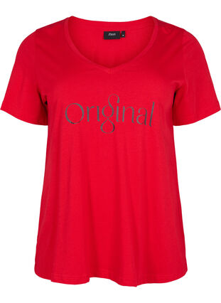 Puuvillainen t-paita tekstiprintillä ja v-pääntiellä, Tango Red ORI, Packshot image number 0