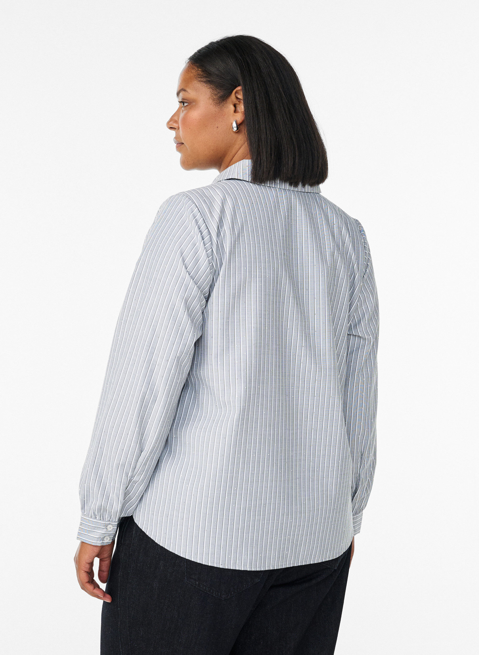 Zizzi Raidallinen paita niiteill&auml;, Musta, Model image number 2