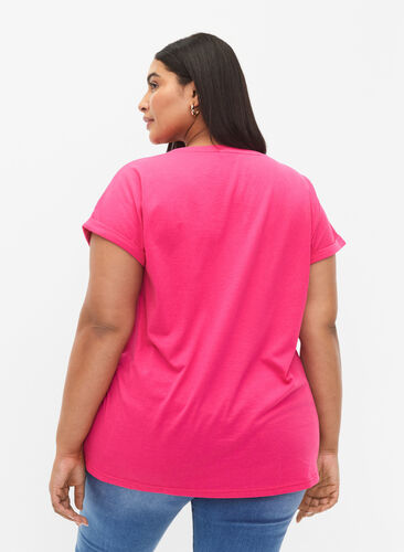 Lyhythihainen puuvillasekoitteinen T-paita, Raspberry Sorbet, Model image number 1