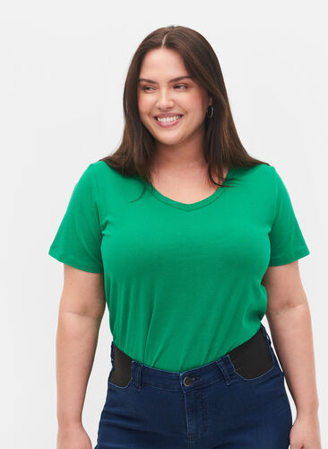 Yksivärinen perus t-paita puuvillasta, Jolly Green, Model image number 0