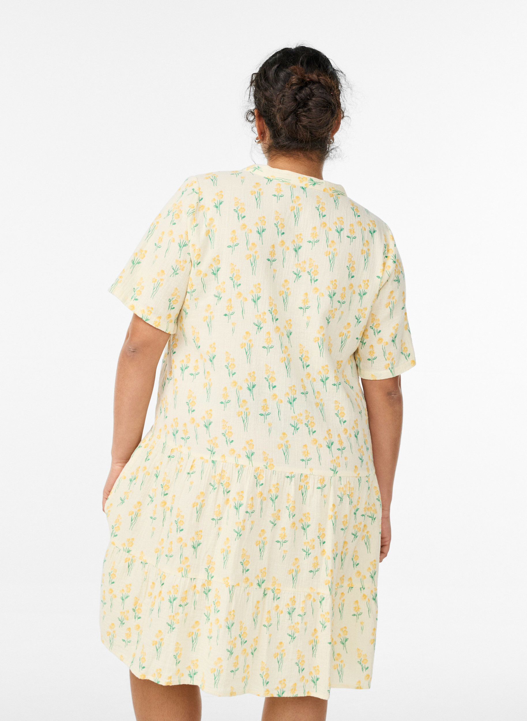 ZizziLyhyt A-linjainen mekko puuvillamusliinista, Keltainen, Model image number 2