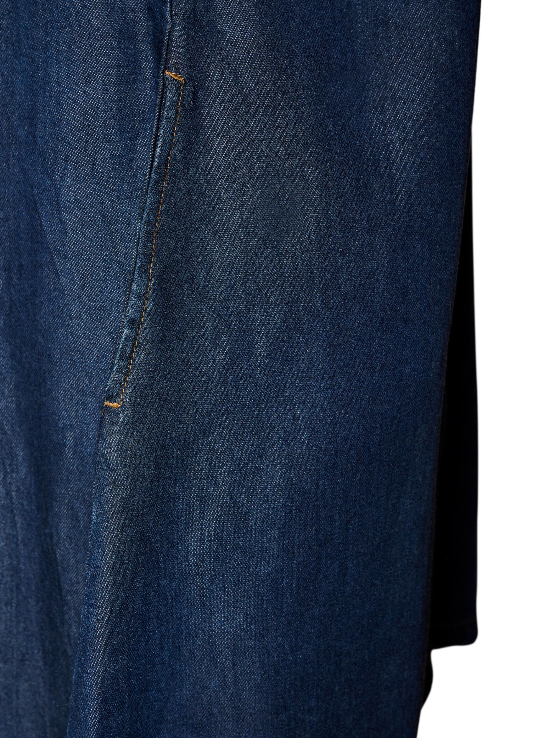 ZizziLyocell-denimmekko napeilla ja lyhyill&auml; hihoilla, Sininen, Packshot image number 3