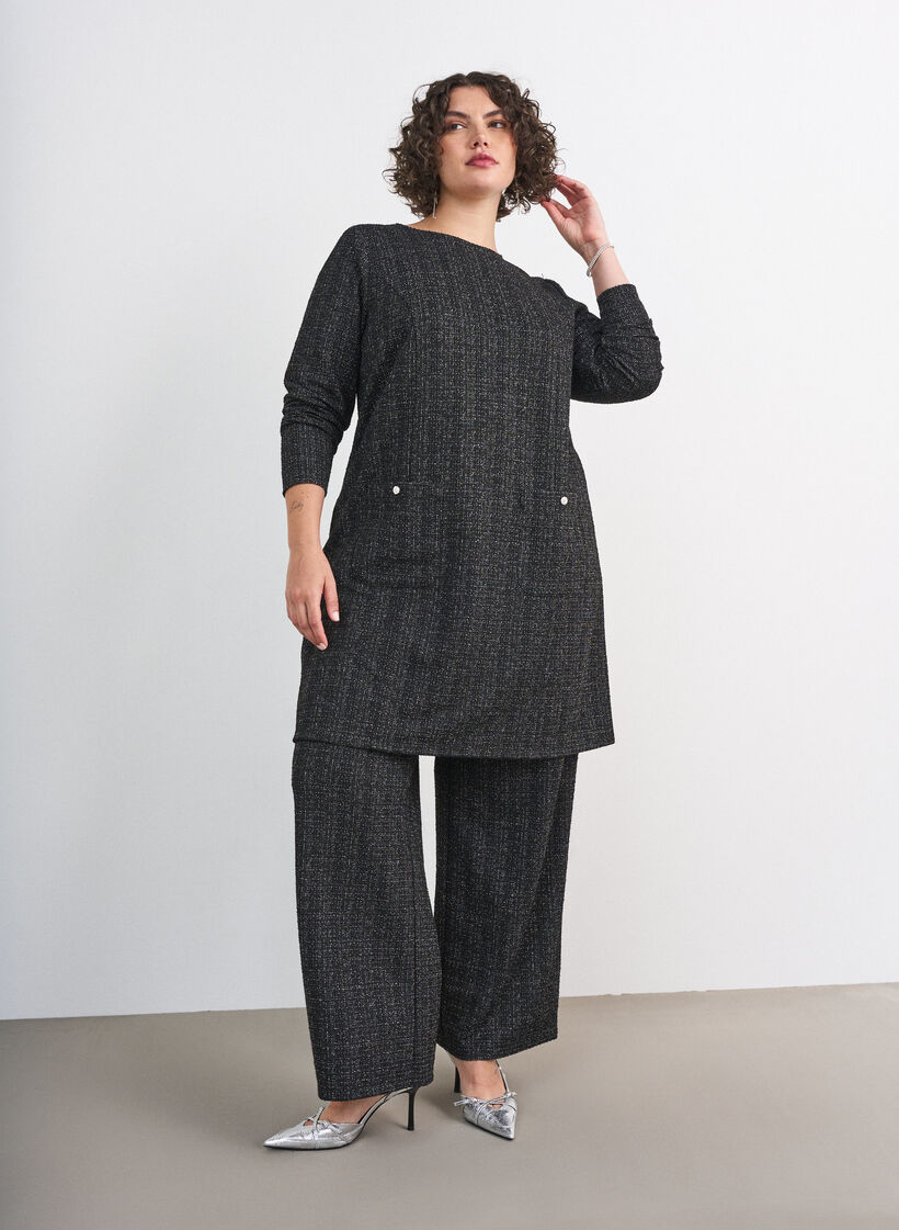 Suorat boucl&eacute;-housut, Musta, Model image number 0