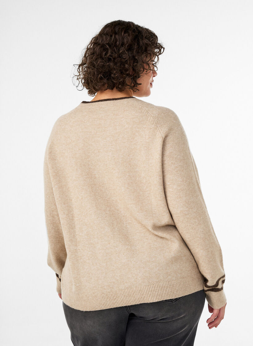 Neulepusero logolla ja kontrastiraidoilla, Beige, Model image number 2