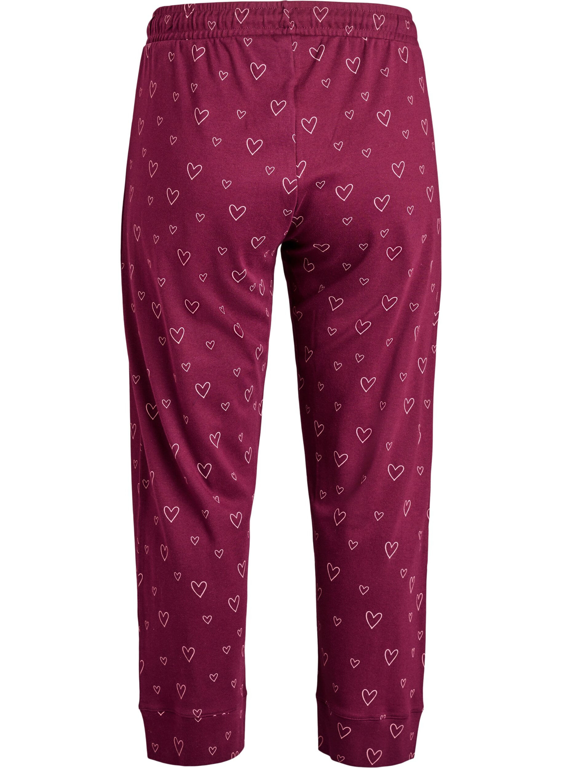 Zizzi Puuvillapjama -housut korkealla vy&ouml;t&auml;r&ouml;ll&auml;, Tumma Bordeaux, Packshot image number 1