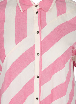Lyhythihainen puuvillainen paitamekko raidoilla, Magenta Stripe, Packshot image number 2