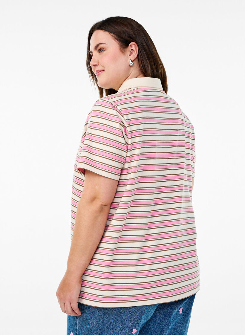 Raidallinen pikeepaita lyhyillä hihoilla, Vaaleanpunainen, Model image number 2