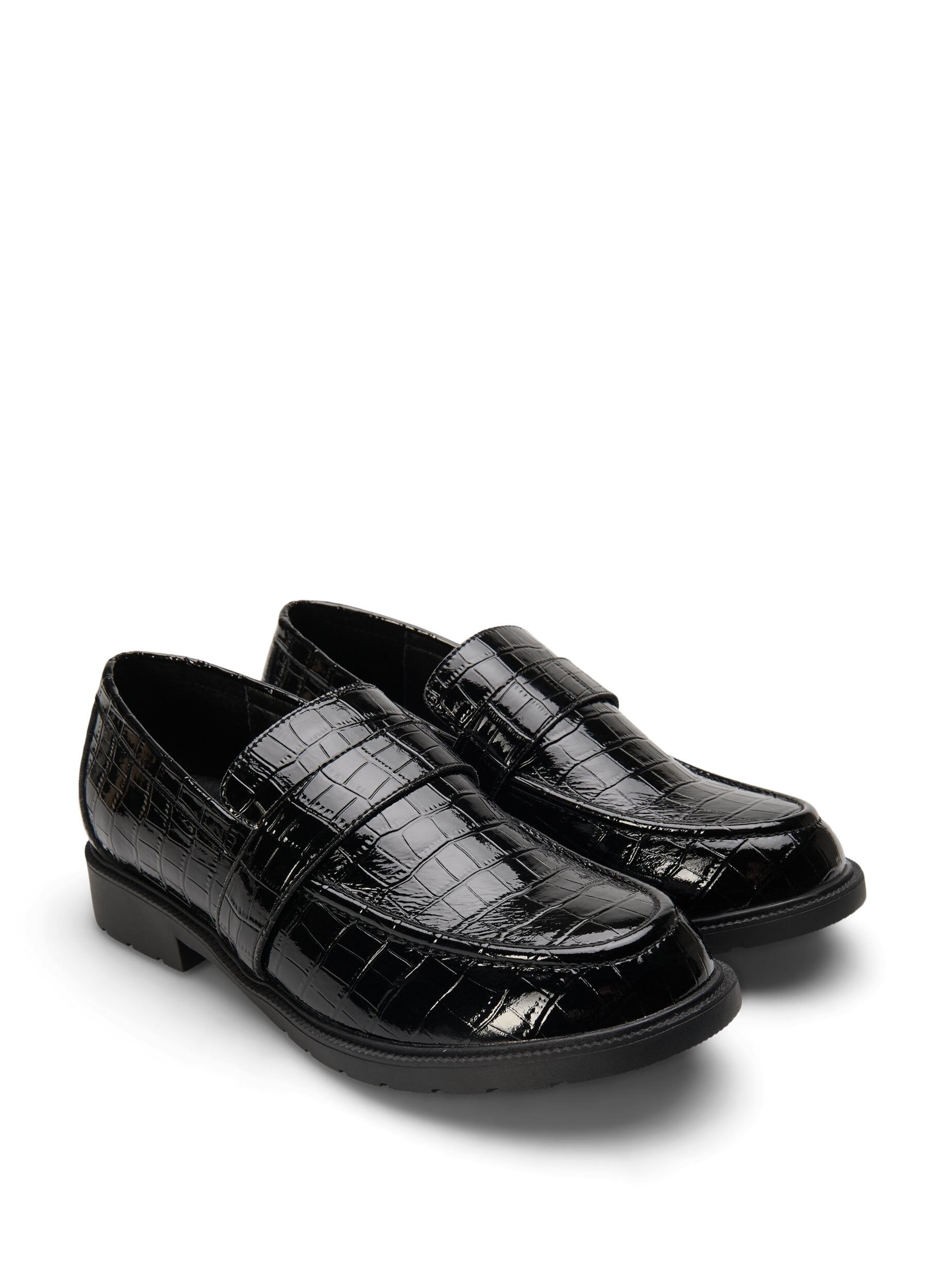 Zizzi Leve&auml;lestiset krokotiilikuvioiset loaferit nahkaa, Black, Packshot image number 1