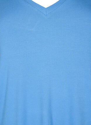 Ribatusta viskoosista valmistettu T-paita, jossa on v-pääntie, Marina, Packshot image number 2