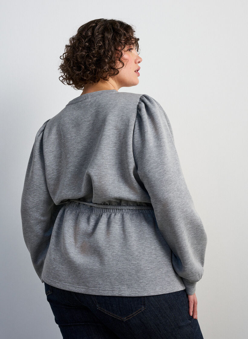 Pusero solmimisnauhalla ja puhvihihoilla, Harmaa, Model image number 2
