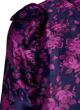 Kukkakuvioitu röyhelöpusero jakardikangasta, Dark Blue Pink, Packshot image number 3