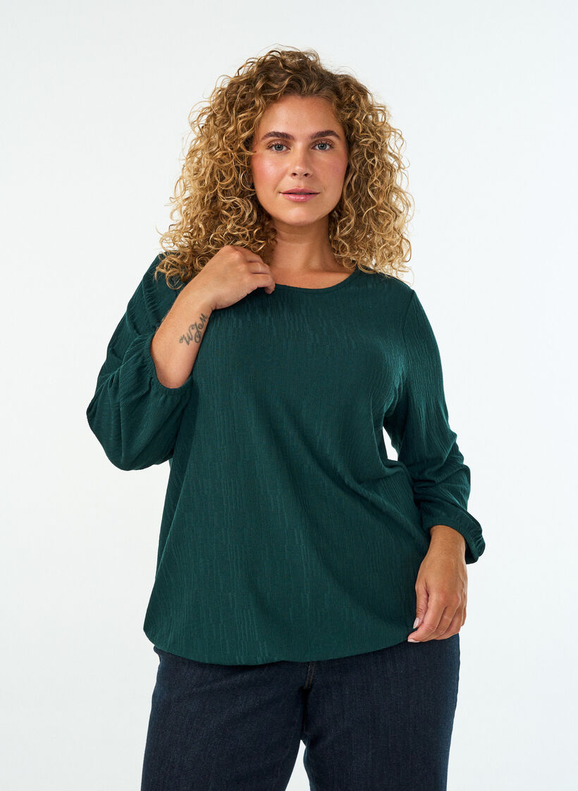 Pusero tekstuurilla ja 3/4-hihoilla, Vihre&auml;, Model image number 0