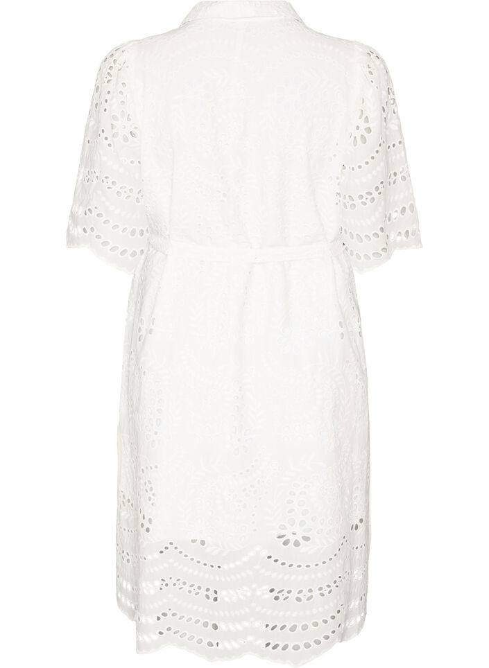 Paitamekko brodeerattua broderie anglaise -kangasta vy&ouml;ll&auml;, Valkoinen, Packshot image number 1