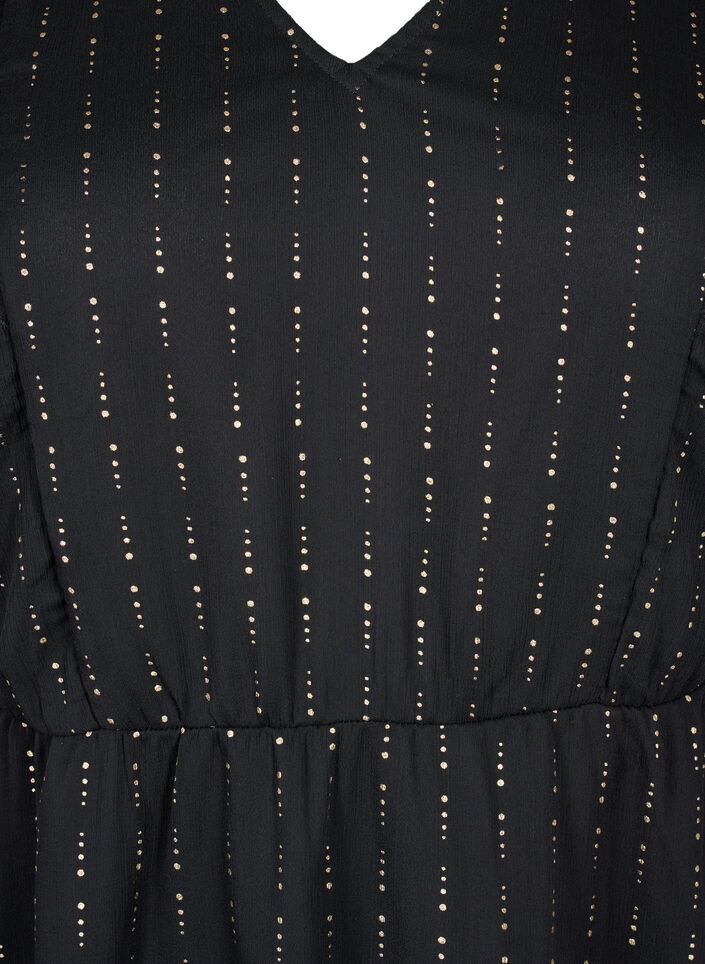 Kuvioitu sifonkimekko röyhelöillä, Black, Packshot image number 2