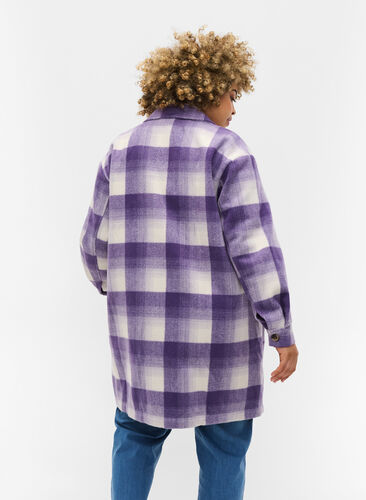 Ruudullinen paitatakki napeilla ja taskuilla , Purple Check, Model image number 1