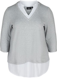 Meleerattu pusero 3/4-hihoilla ja paitayksityiskohdalla, Light Grey Melange