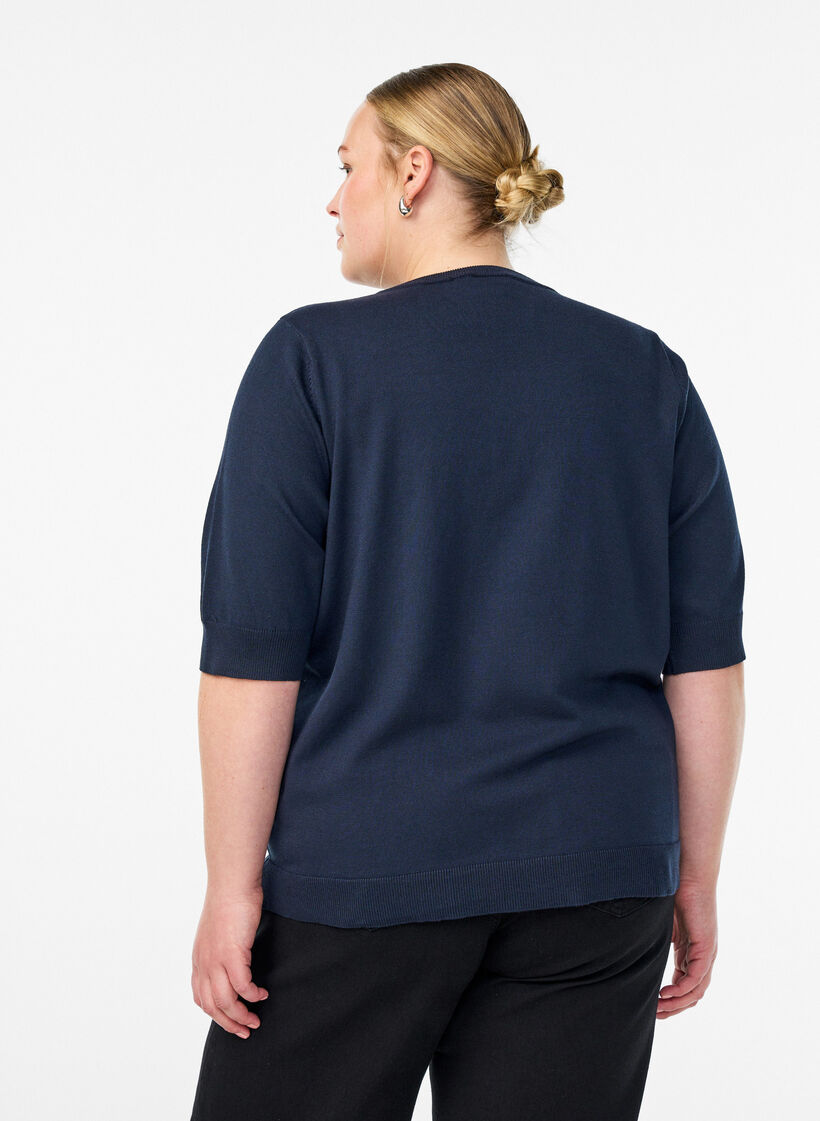 Hienoneulepusero lyhyill&auml; hihoilla, Sininen, Model image number 2
