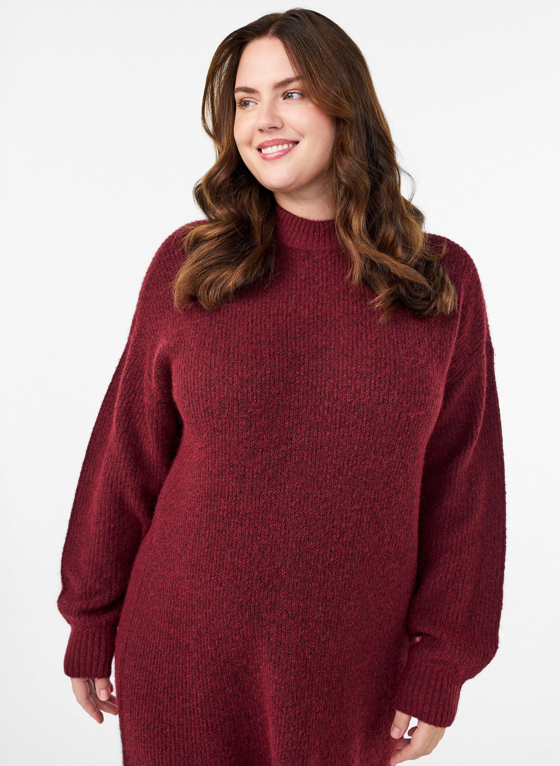 Zizzi Pitk&auml; neulemekko korkealla kauluksella, Punainen, Model image number 2