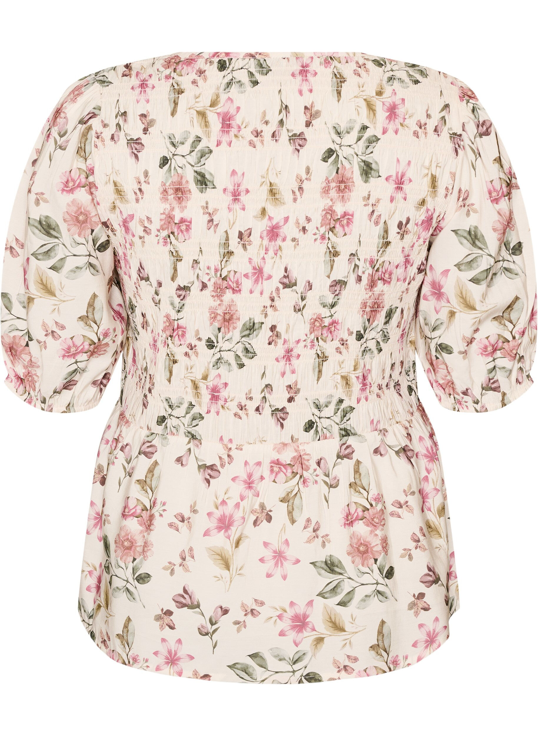 ZizziViskoosipusero smokkauksella ja peplum-efektill&auml;, Vanilja, Packshot image number 1