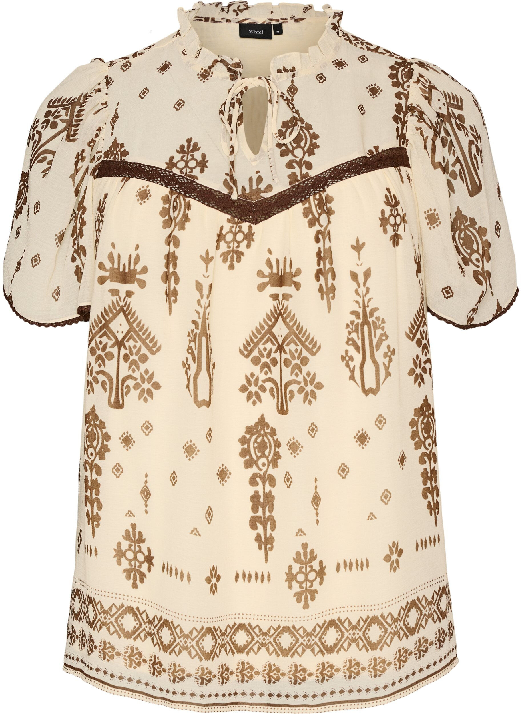 ZizziPusero kuviolla ja virkatulla reunuksella, Beige, Packshot image number 0