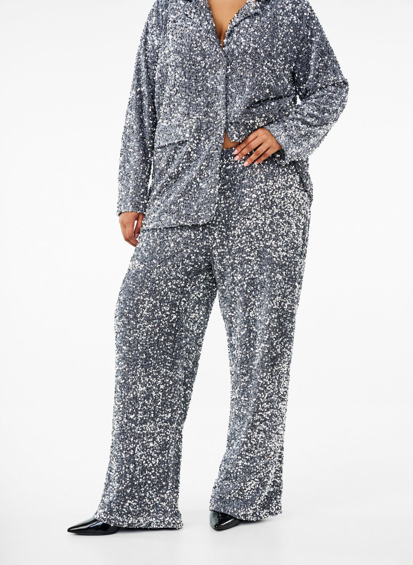 Rennot paljetti-housut korkealla vyötäröllä, Silver, Model image number 2