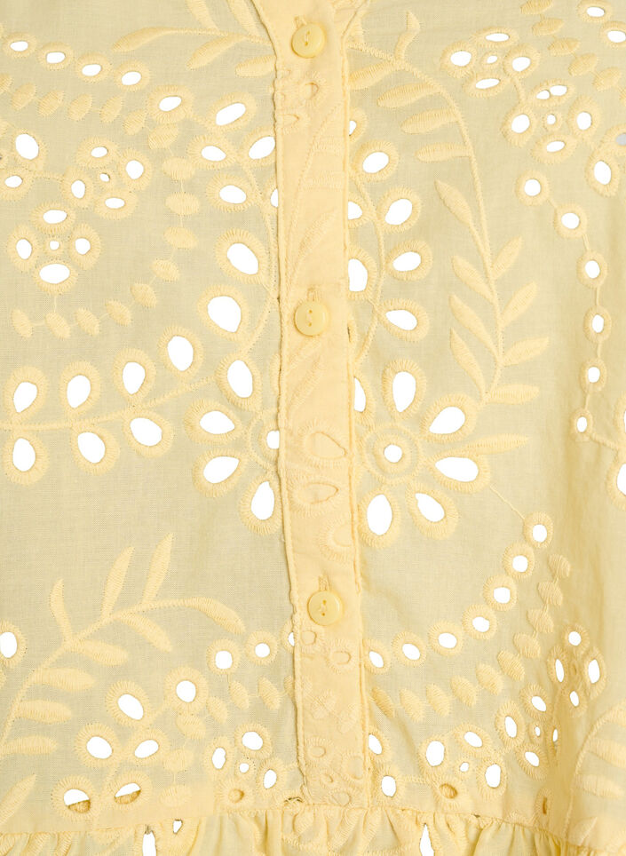 Hihaton broderie anglaise -pusero r&ouml;yhel&ouml;ill&auml;, Keltainen, Packshot image number 2