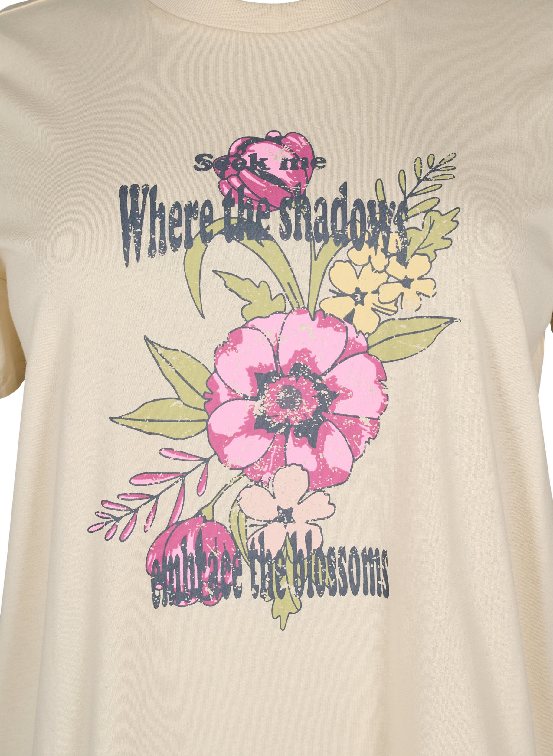 Zizzi Puuvillainen T-paita printill&auml;, Beige, Packshot image number 2