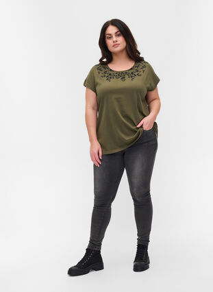 Puuvillainen t-paita printtiyksityiskohdilla , Ivy Green Mel Leaf, Model image number 2