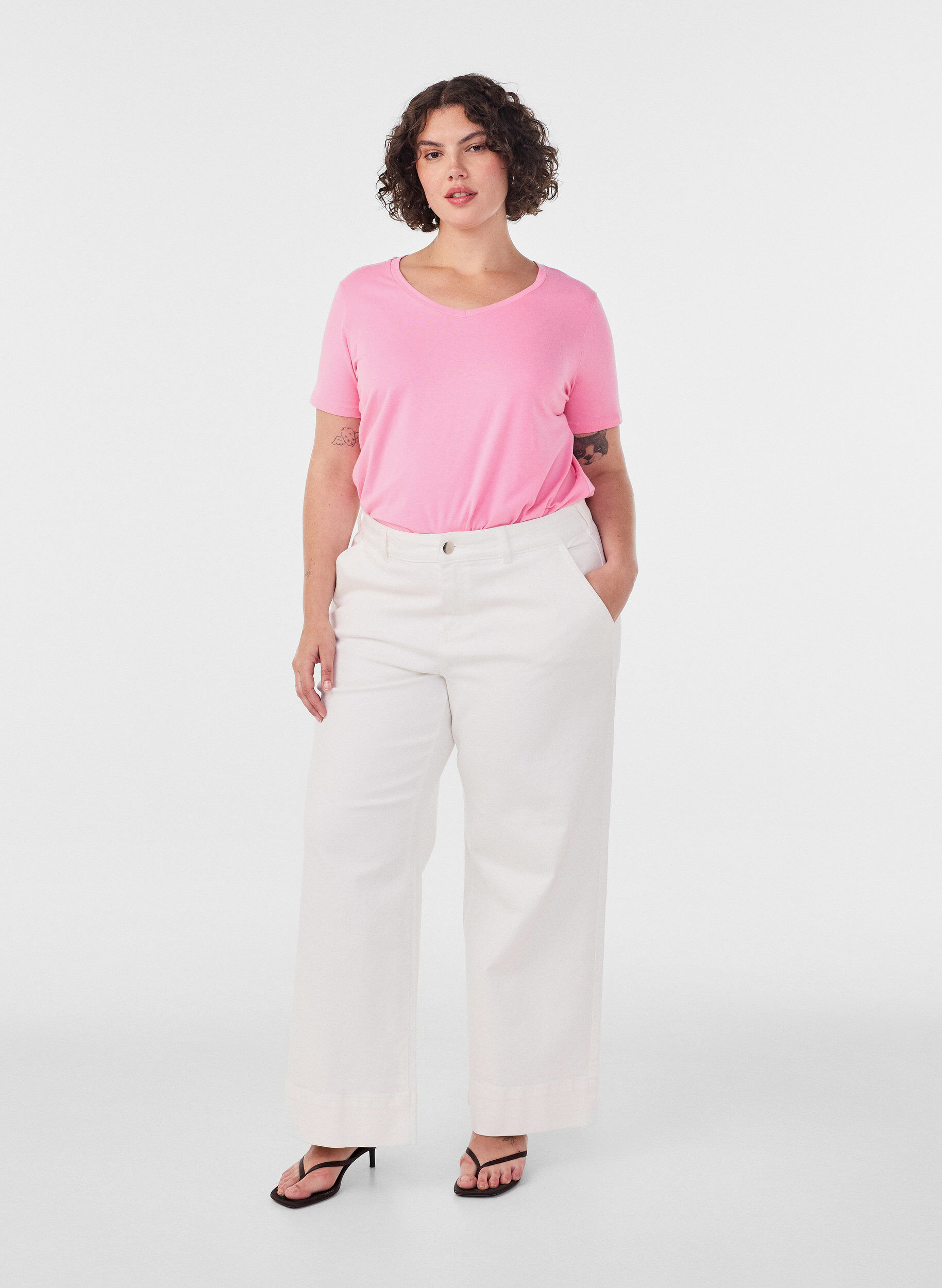 ZizziYksiv&auml;rinen perus t-paita puuvillasta, Vaaleanpunainen, Model image number 1
