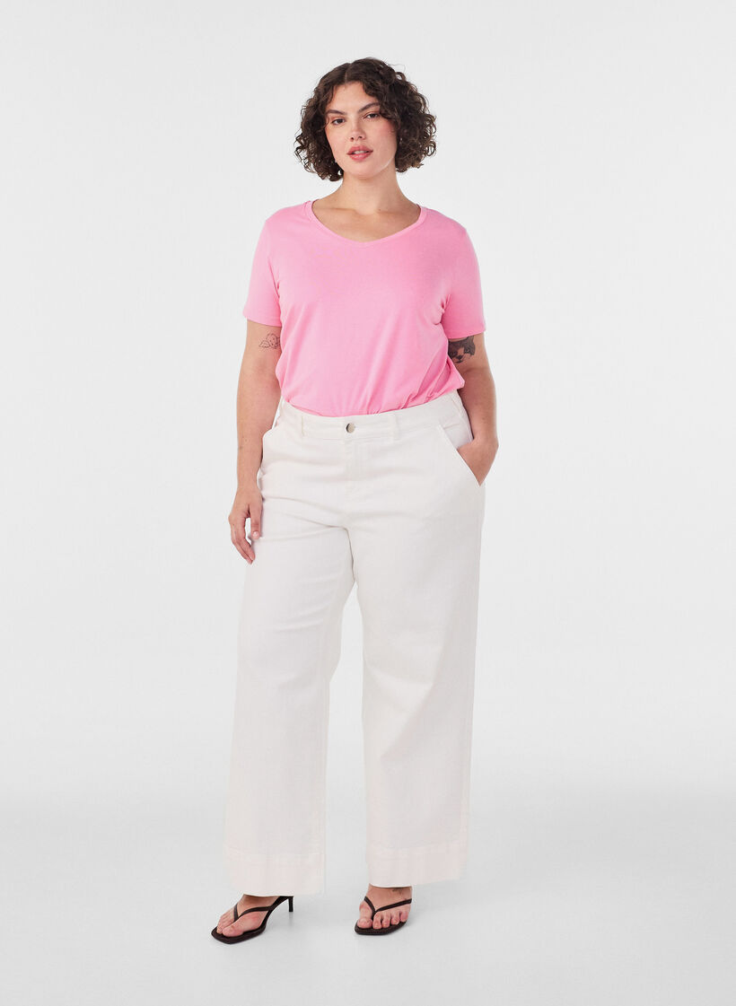 Yksiv&auml;rinen perus t-paita puuvillasta, Vaaleanpunainen, Model image number 1