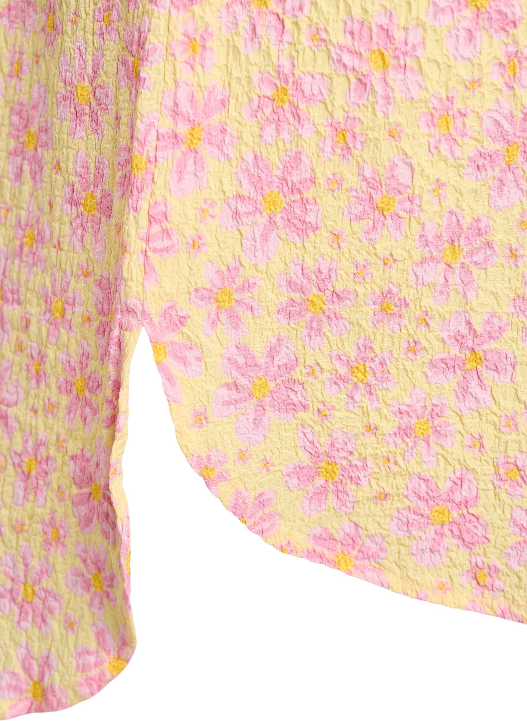 ZizziLyhyt mekko, jossa on ryppyinen pinta ja lyhyet hihat, Keltainen, Packshot image number 3