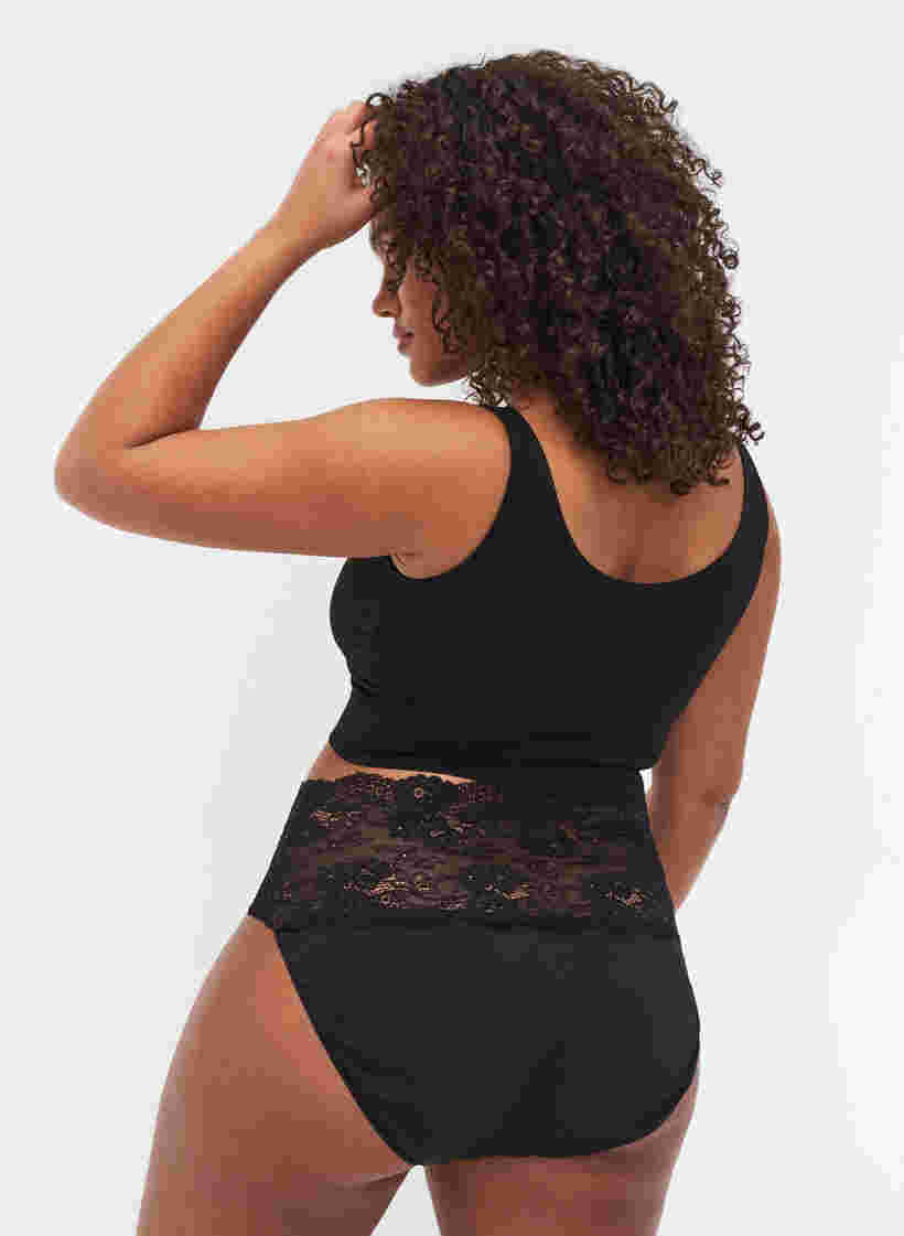 2 kpl korkeavyötäröisiä alushousuja pitsireunuksella , Black, Model image number 1