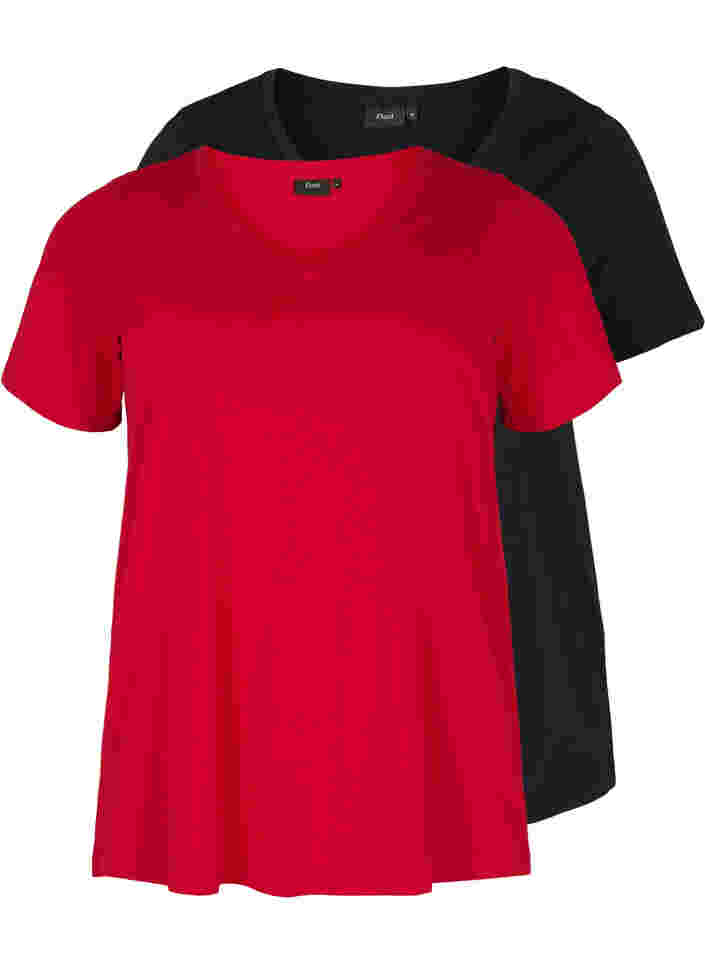 2 perus t-paitaa puuvillasta, Tango Red/Black, Packshot image number 0