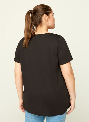 Puuvillainen t-paita printillä, Black, Model image number 1