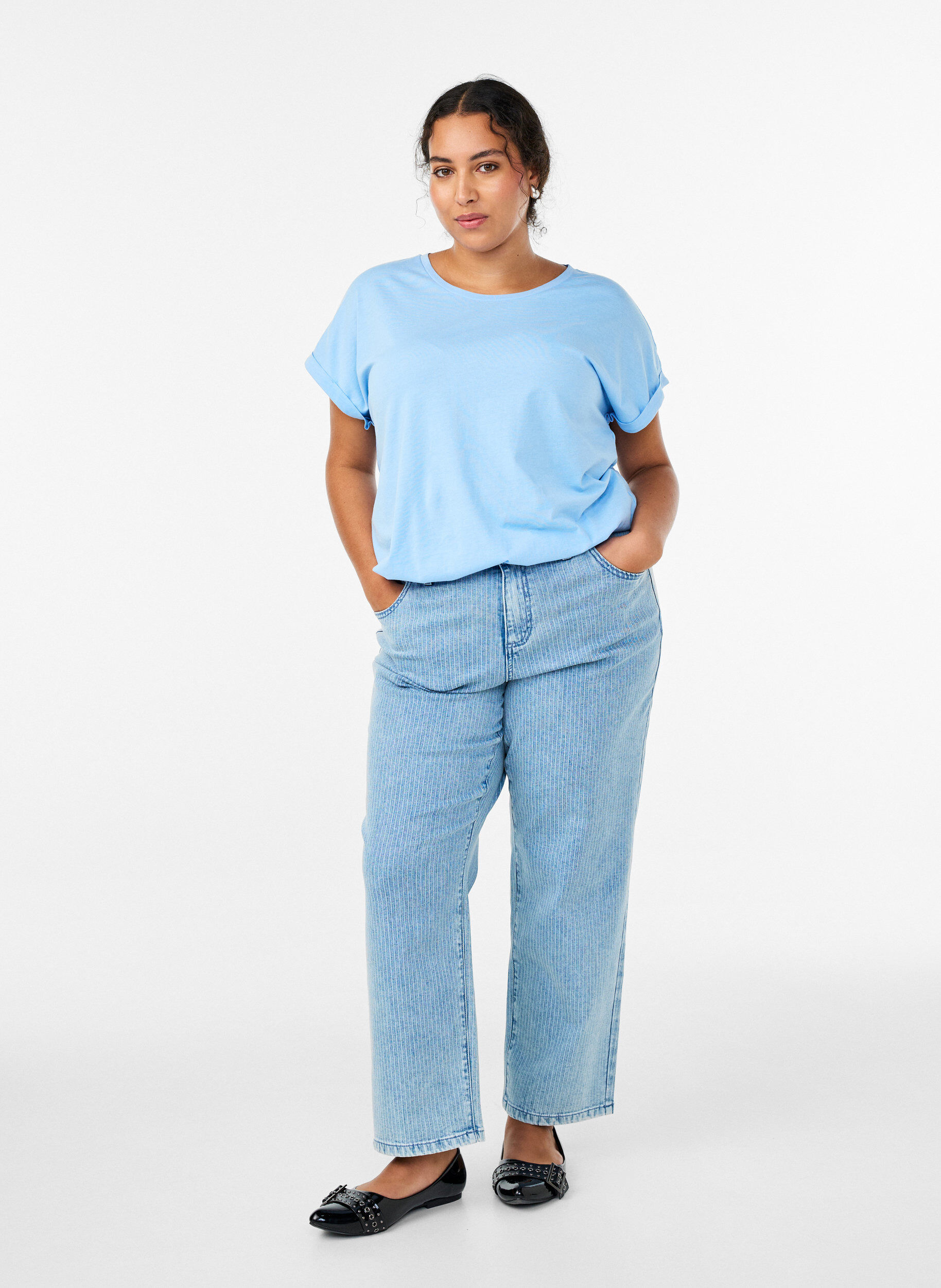 ZizziLyhythihainen t-paita puuvillasekoitteesta, Sininen, Model image number 1