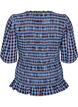 Smokkiblouse gingham -ruudullisella kuosilla ja r&ouml;yhel&ouml;helmalla, Sininen, Packshot image number 1