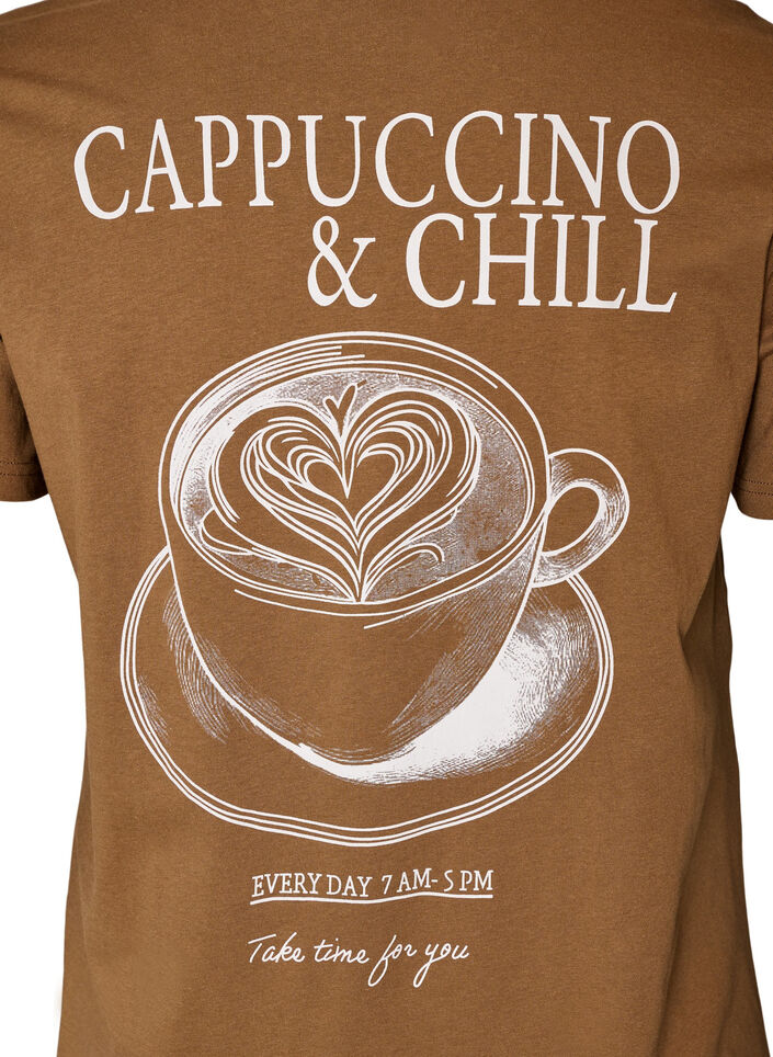 Puuvillainen T-paita printill&auml;, Ruskea, Packshot image number 3