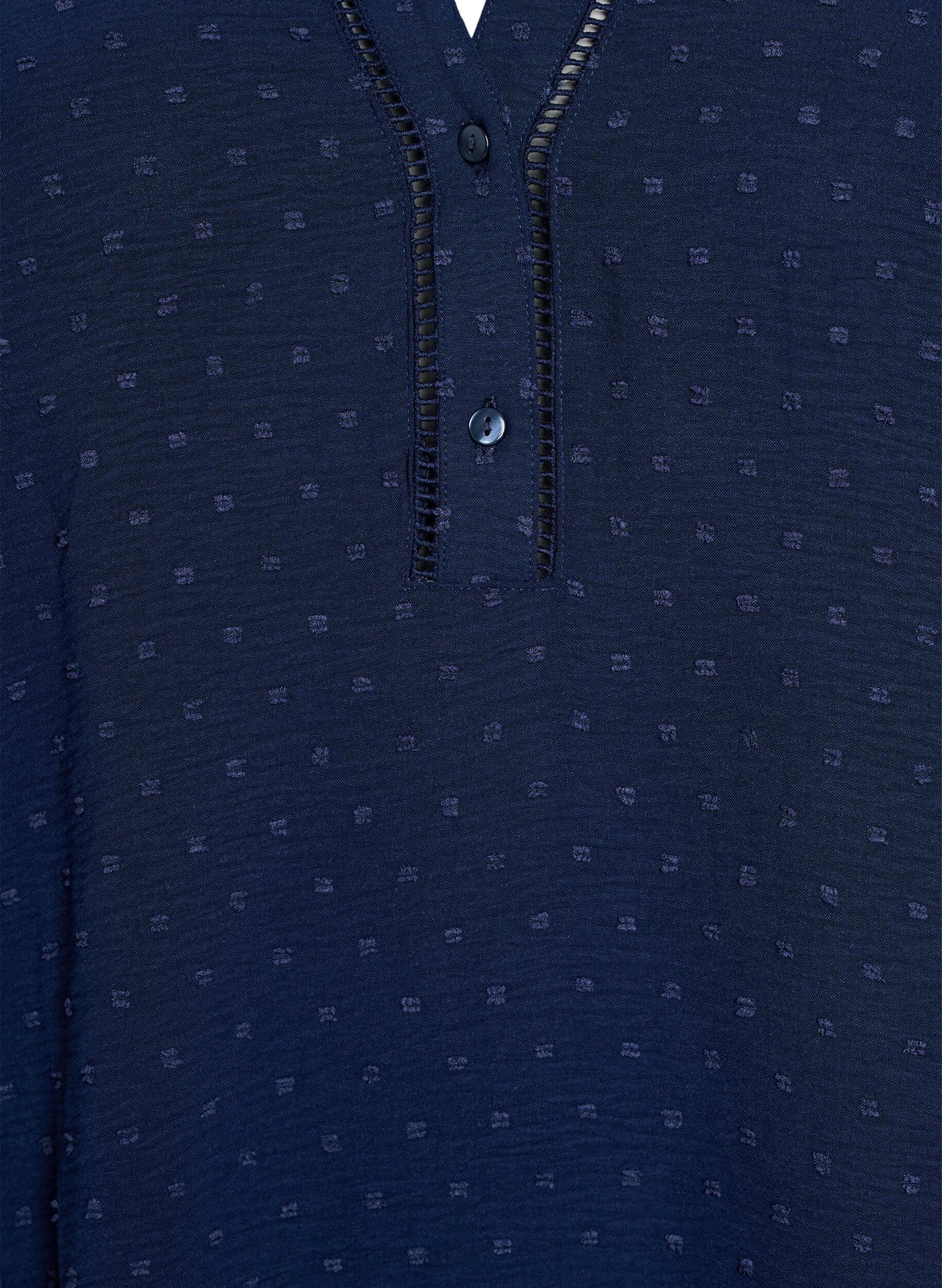 Zizzi Lyhyt mekko r&ouml;yhel&ouml;hihoilla ja pilkullisella tekstuurilla, Navy Blazer, Packshot image number 2