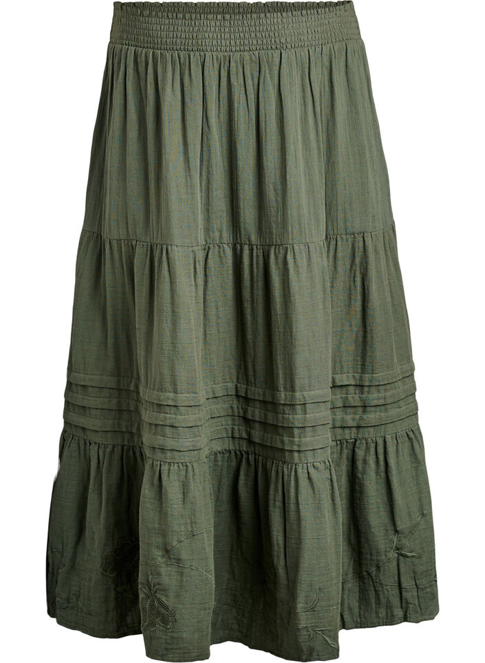 Pitkä puuvillainen musliinihame kirjailuilla yksityiskohdilla, Thyme, Packshot image number 0