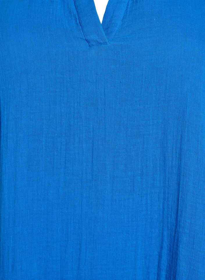 Lyhyt A-linjainen mekko puuvillamusliinista, Sininen, Packshot image number 2