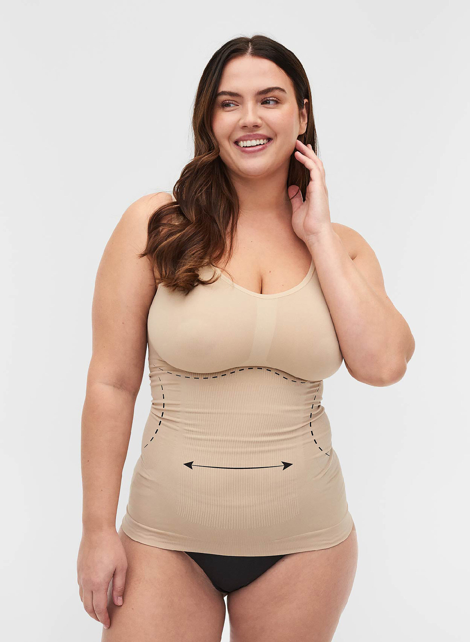 Shapewear-toppi leveill&auml; olkaimilla, Beige, Model