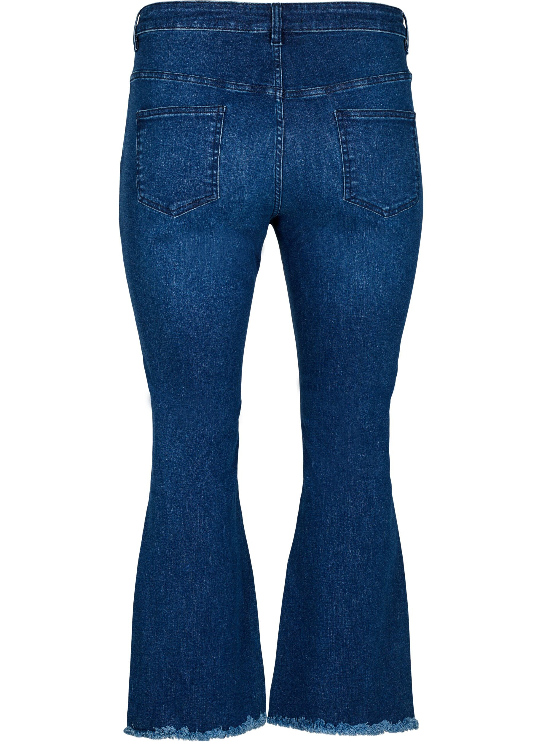 Zizzi Bootcut-malliset Ellen-farkut, joissa on viimeistelem&auml;tt&ouml;m&auml;t lahkeensuut, Blue denim, Packshot image number 1